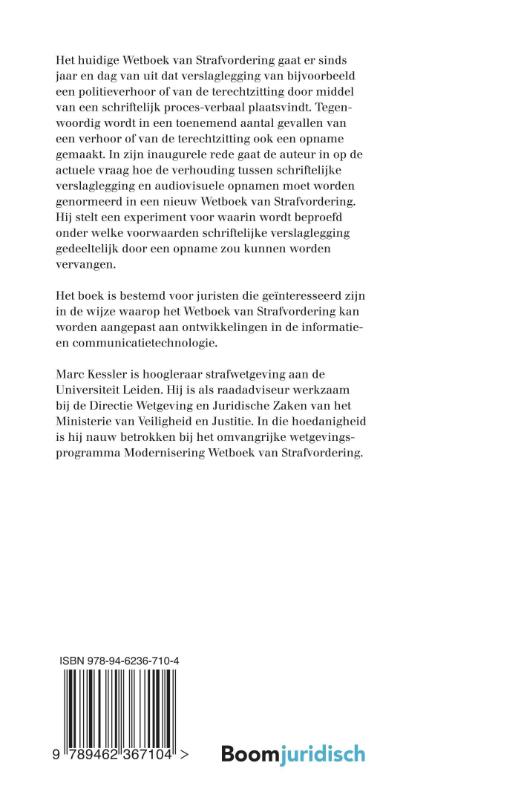 Achterkant van Audiovisuele verslaglegging in een gemoderniseerd Wetboek van Strafvordering