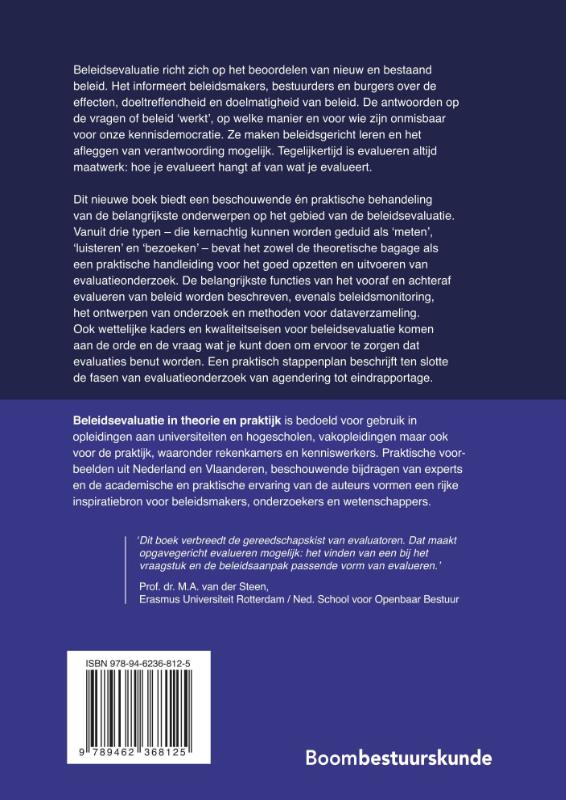 Achterkant van Beleidsevaluatie in theorie en praktijk