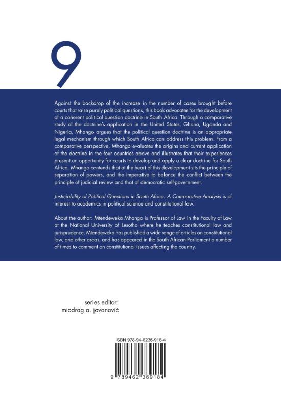 Achterkant van Justiciability of Political Questions in South Africa