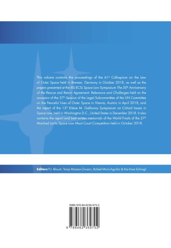 Achterkant van Proceedings of the International Institute of Space Law 2018