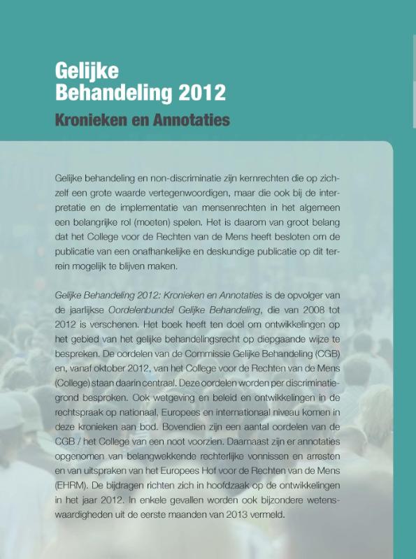 Achterkant van Gelijke behandeling 2012