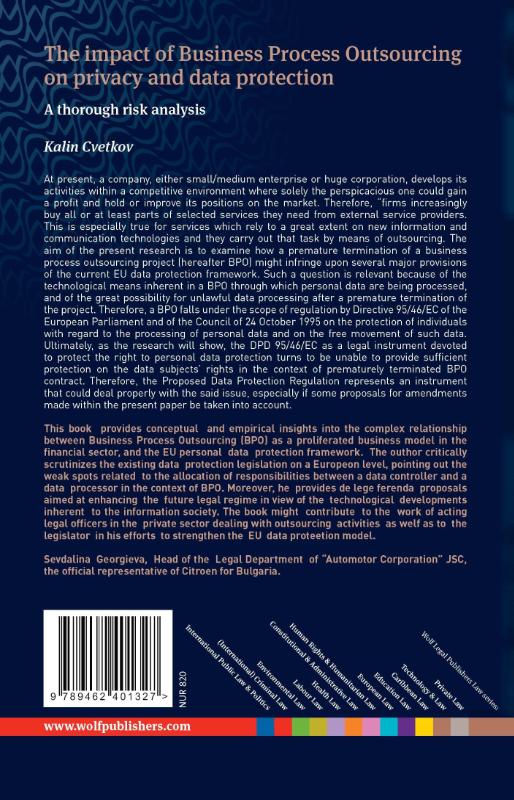 Achterkant van The impact of business process outsourcing on privacy and data protection - a thorough risk analysis