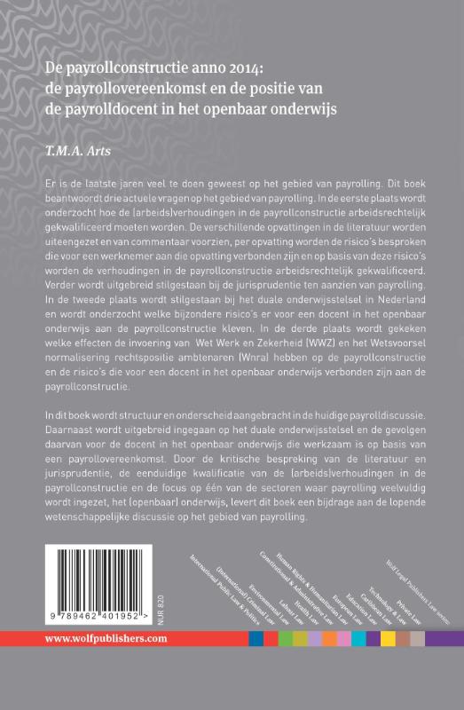 Achterkant van De payrollconstructie anno 2014: de payrollovereenkomst en de positie van de payrolldocent in het openbaar onderwijs