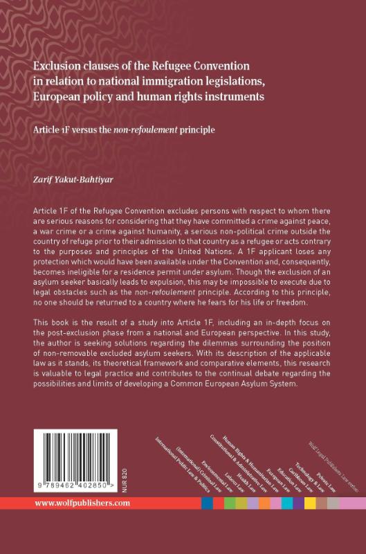 Achterkant van Exclusion clauses of the Refugee Convention in relation to national immigration legislations, European policy and human rights instrument