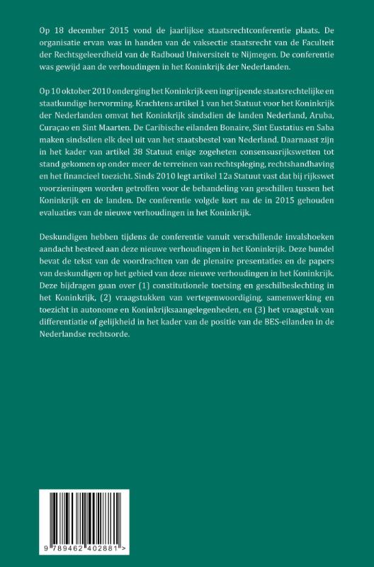 Achterkant van De verhoudingen in het Koninkrijk der Nederlanden