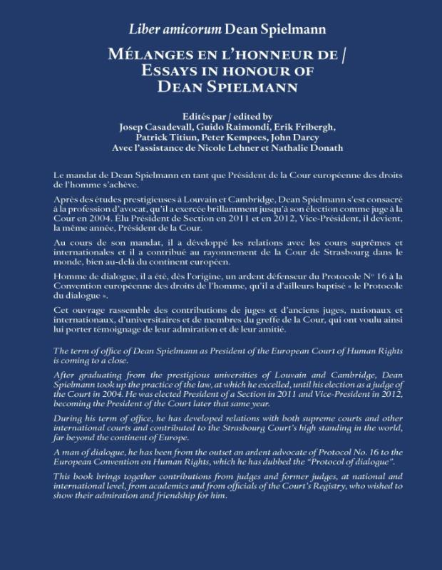 Achterkant van Mélanges en l’honneur de / Essays in honour of Dean Spielmann