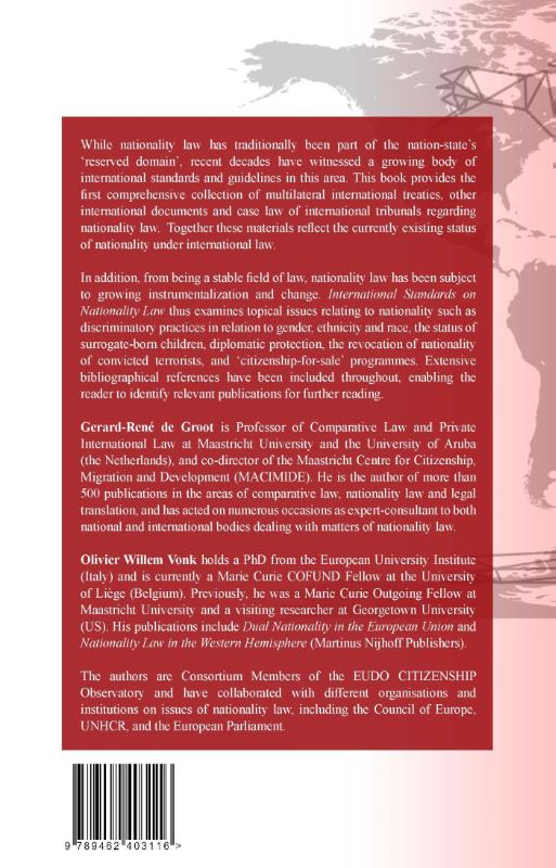 Achterkant van International standards on nationality law: texts, cases and materials