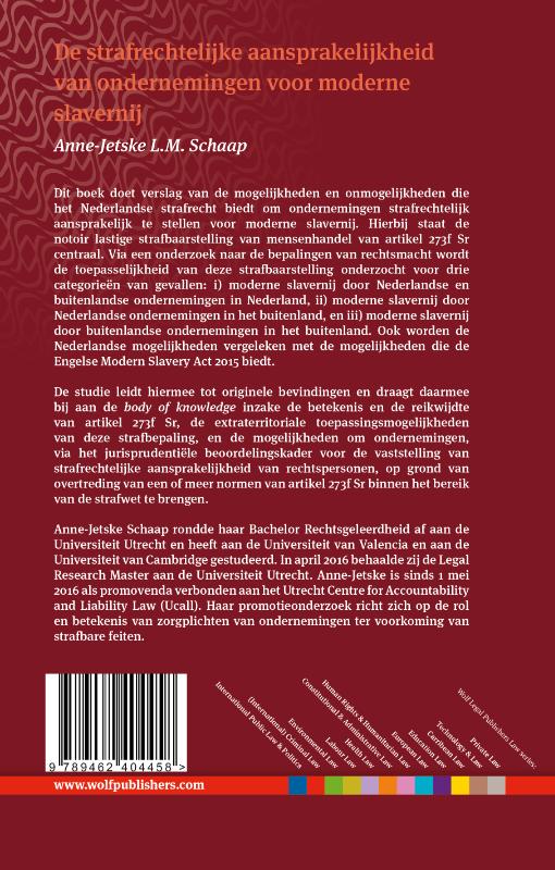 Achterkant van De strafrechtelijke aansprakelijkheid van ondernemingen voor moderne slavernij
