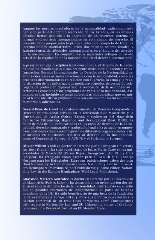 Achterkant van Normas internacionales de derecho de la nacionalidad