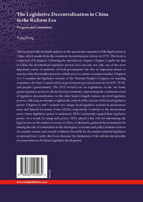 Achterkant van The Legislative Decentralization in China in the Reform Era