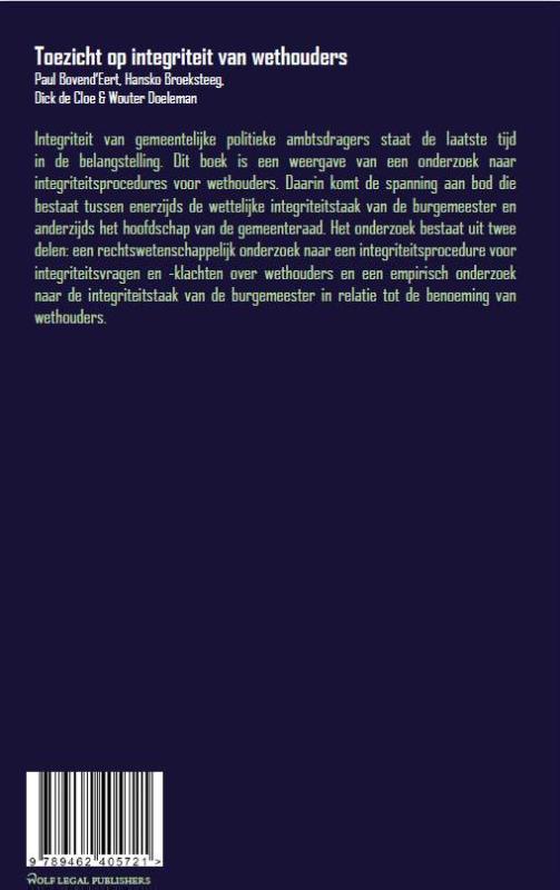 Achterkant van Toezicht op integriteit van wethouders