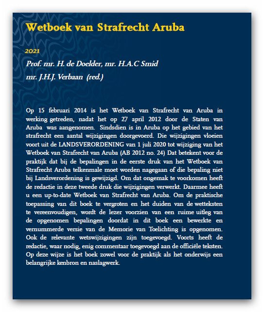 Achterkant van Wetboek van Strafrecht Aruba