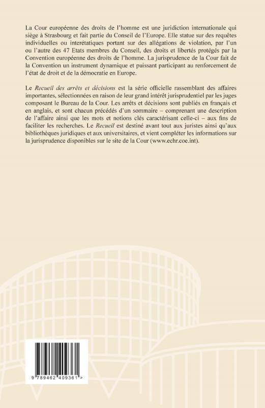 Achterkant van Recueil des arrêts et décisions Volume 2015-II