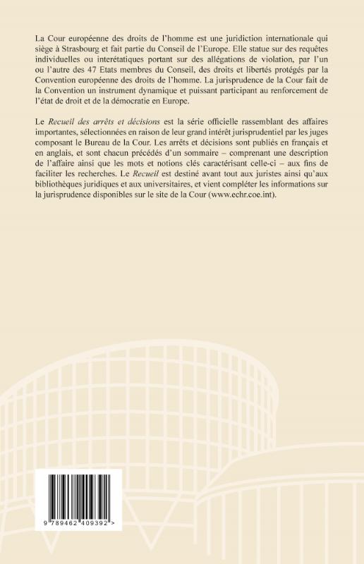 Achterkant van Recueil des arrêts et décisions Volume 2015-III