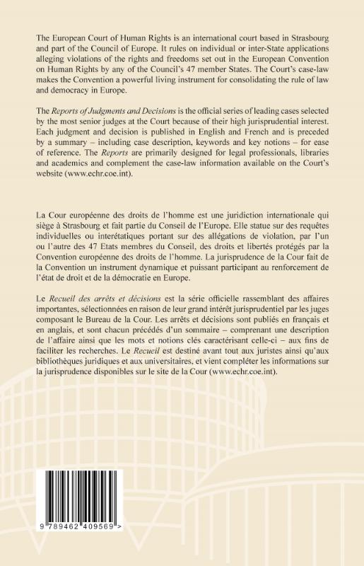 Achterkant van Reports of Judgments and Decisions/Recueil des arrêts et décisions Volume 2015-Index