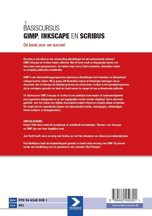 Achterkant van Basiscursus GIMP,Inkscape en Scribus