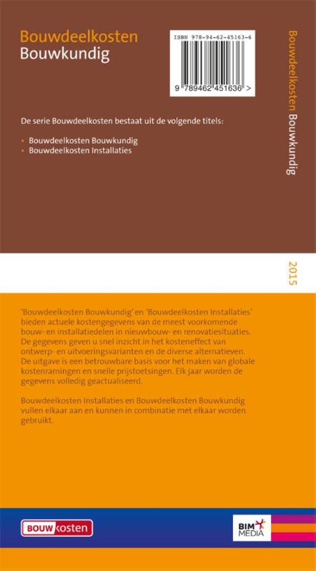 Achterkant van Bouwdeelkosten bouwkundig 2015