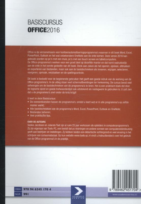 Achterkant van Basiscursus Office 2016