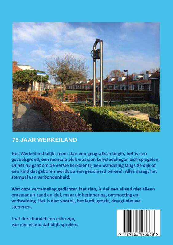 Achterkant van 75 jaar werkeiland Lelystad
