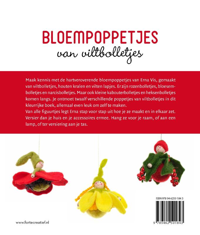 Achterkant van Bloempoppetjes van viltbolletjes