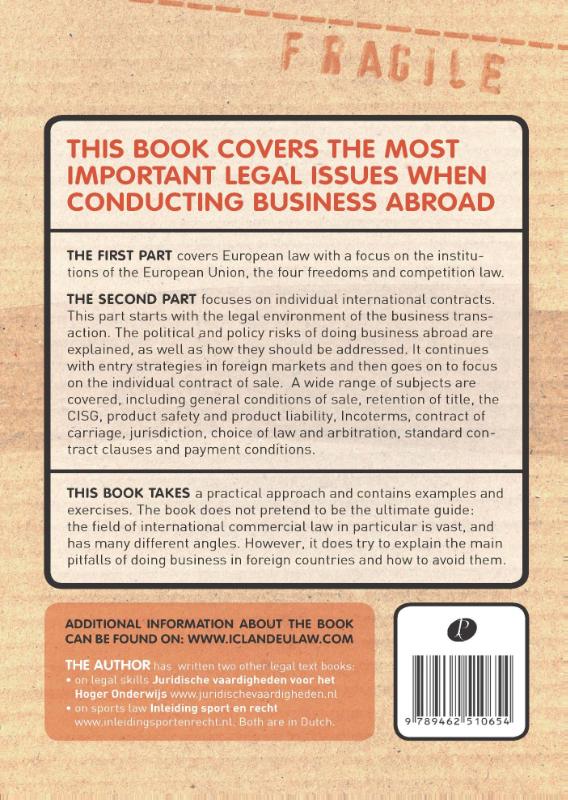 Achterkant van Introduction to international commercial and European law
