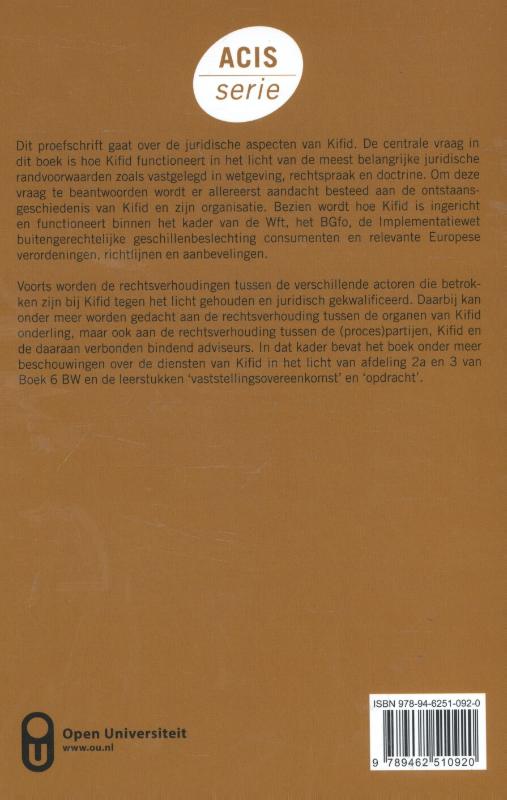 Achterkant van De juridische aspecten van het Klachteninstituut Financiële Dienstverlening (Kifid) anno 2015