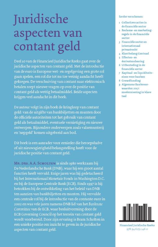 Achterkant van Juridische aspecten van contant geld