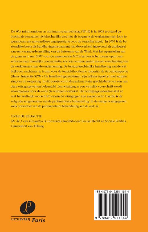 Achterkant van Wijziging Wet minimumloon en minimumvakantiebijslag in verband met de verlaging van de leeftijd waarop men recht heeft op het volwassenminimumloon, in verband met stukloon en meerwerk en enige andere wijzigingen