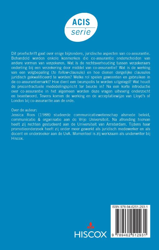 Achterkant van Enkele bijzondere juridische kenmerken van co-assurantie