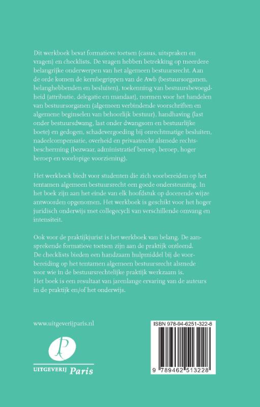 Achterkant van Werkboek Algemeen bestuursrecht