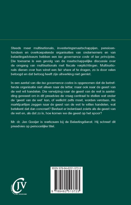 Achterkant van Over handelen in de geest van de belastingwet