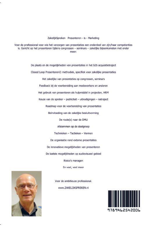 Achterkant van Presenteren is marketing