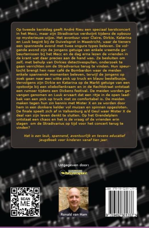 Achterkant van Vier vrienden en het mysterie van de verdwenen Stradivarius