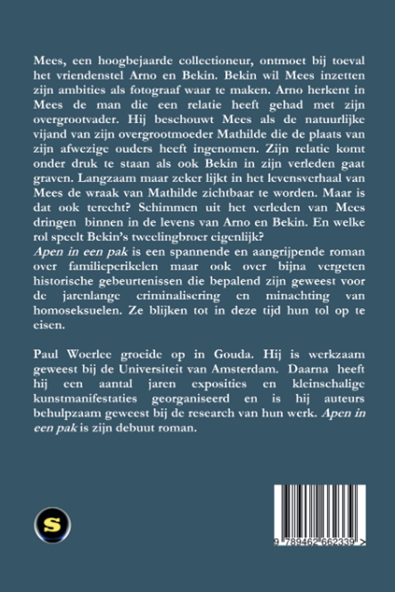 Achterkant van Apen in een pak