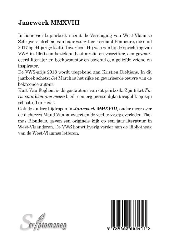 Achterkant van Jaarwerk MMXVIII