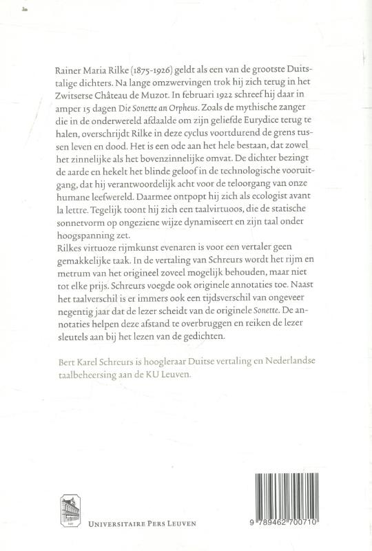 Achterkant van De sonnetten aan Orpheus