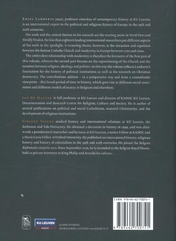 Achterkant van World views and worldly wisdom; Visions et expériences du monde