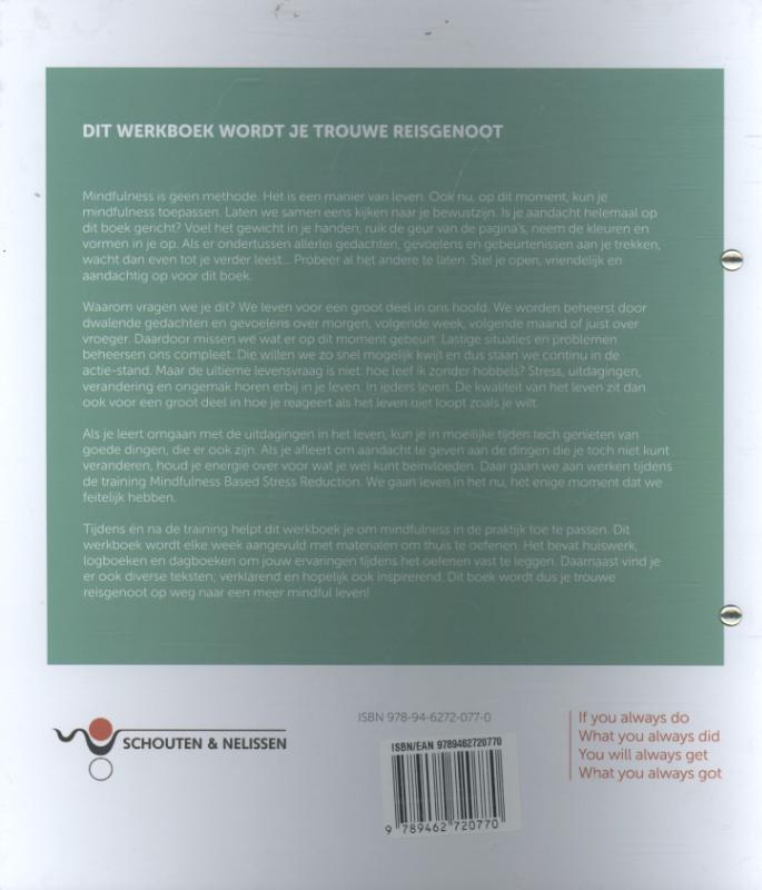 Achterkant van Werkboek MBSR mindfulness