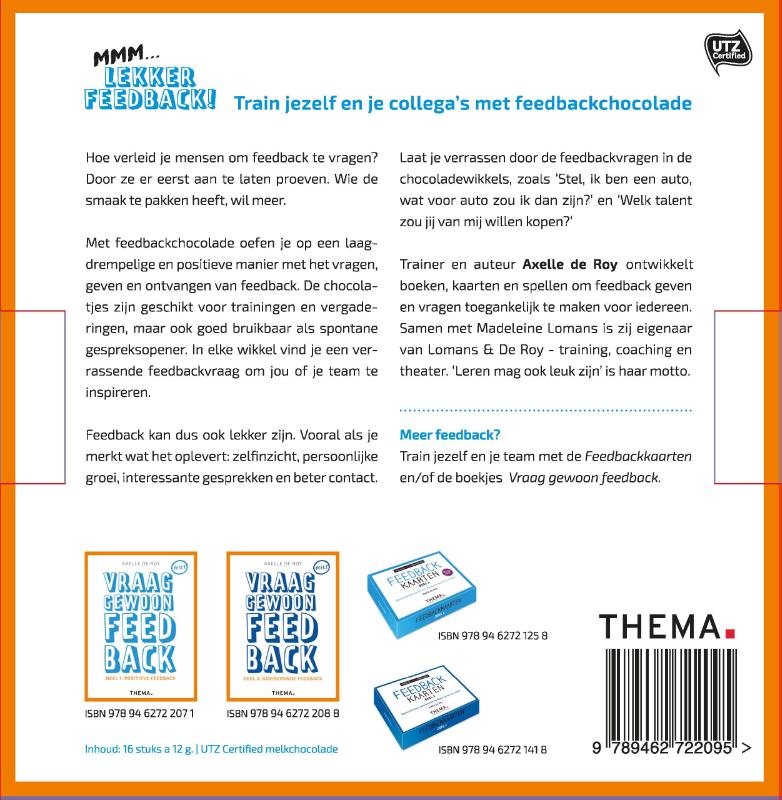 Achterkant van Vraag gewoon feedback, chocoladebox