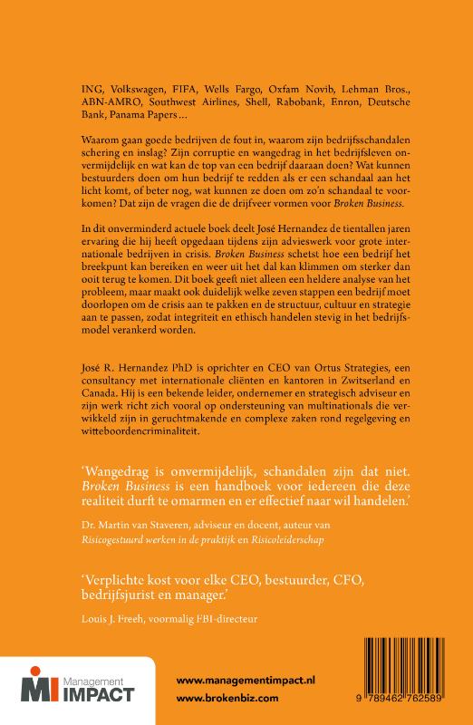 Achterkant van Broken Business: Fraude, crisis en herstel