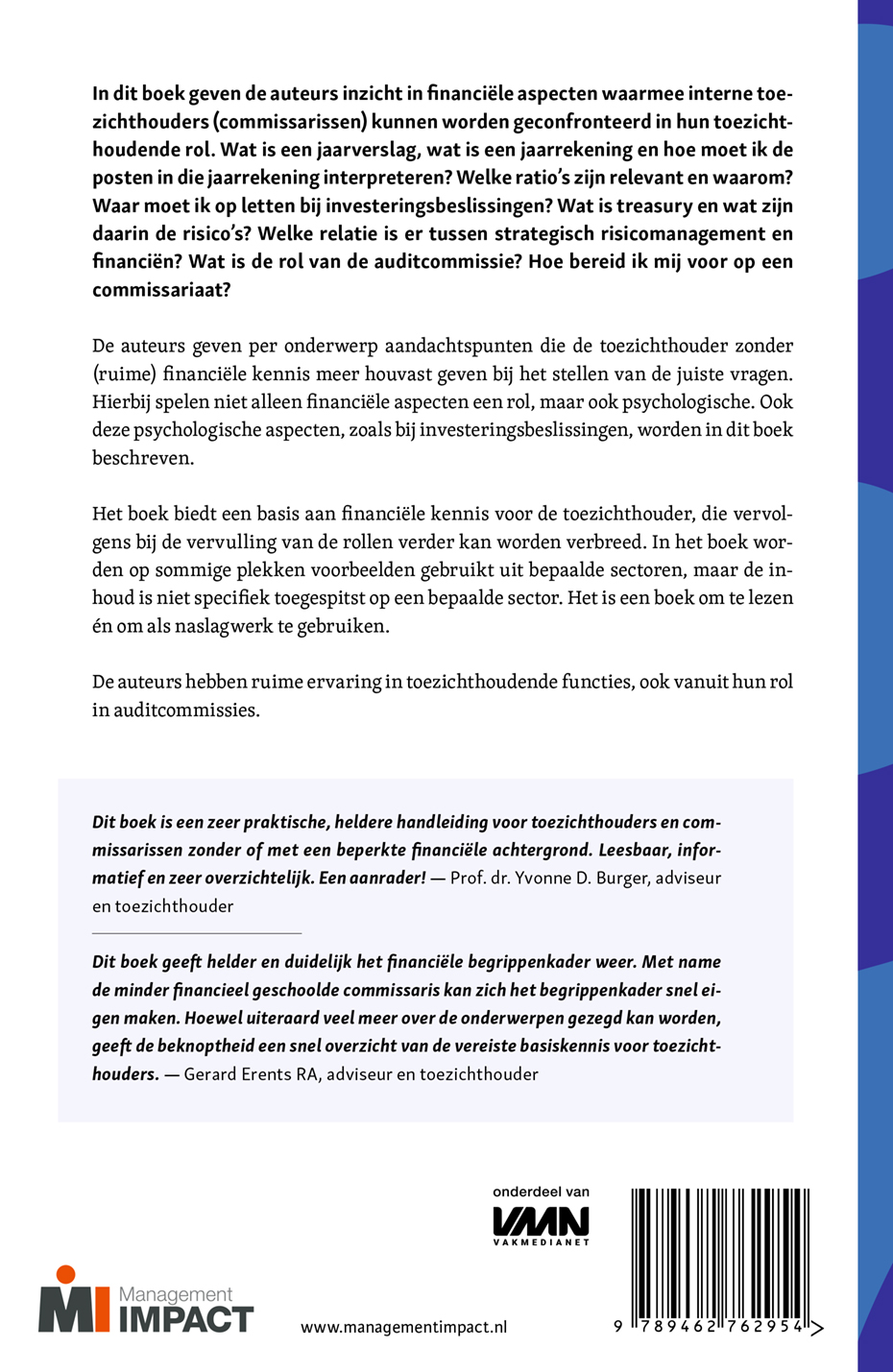 Achterkant van Financiën voor commissarissen en toezichthouders