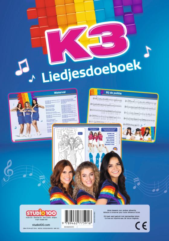 Achterkant van K3 : liedjesdoeboek - Liedjespartituren en spelletjes