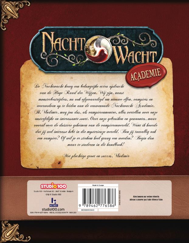 Achterkant van Nachtwacht Academy – Het Grote handboek der Vampiers