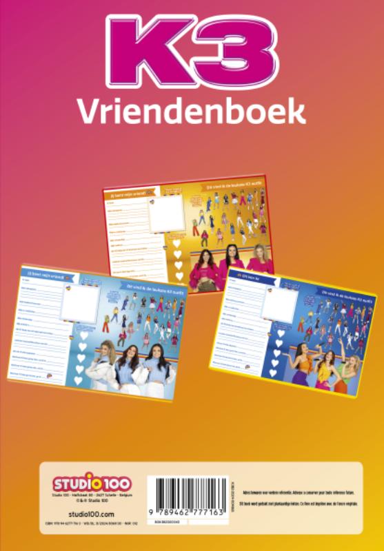 Achterkant van K3 : vriendenboek - Alle kleuren