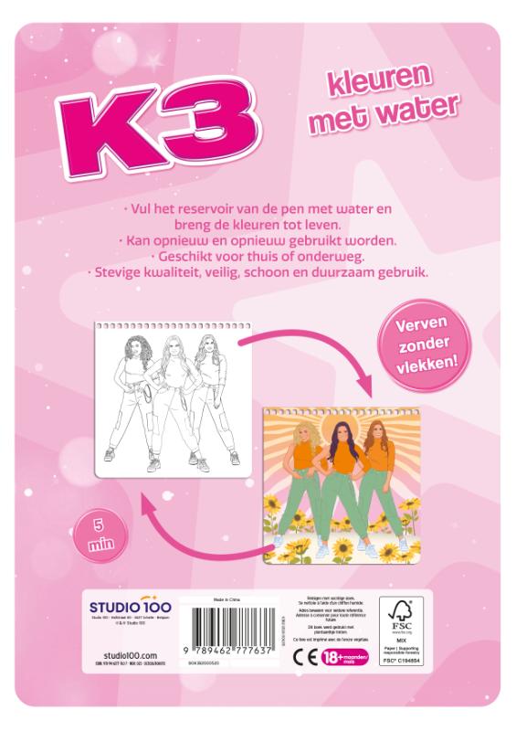 Achterkant van K3 : Kleuren met water - glitterjurkjes