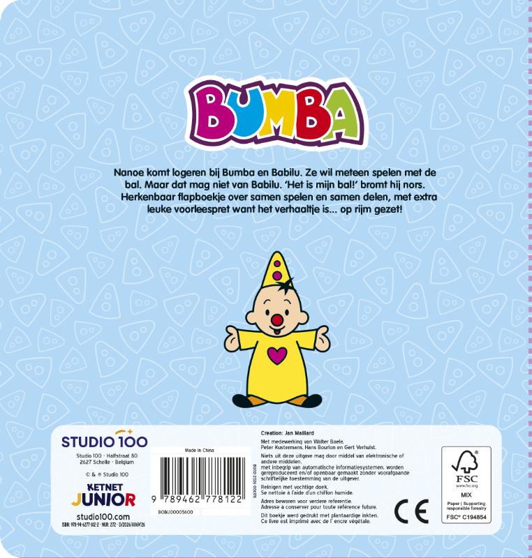 Achterkant van Bumba : Cardboard book with flaps - Samen spelen, samen delen