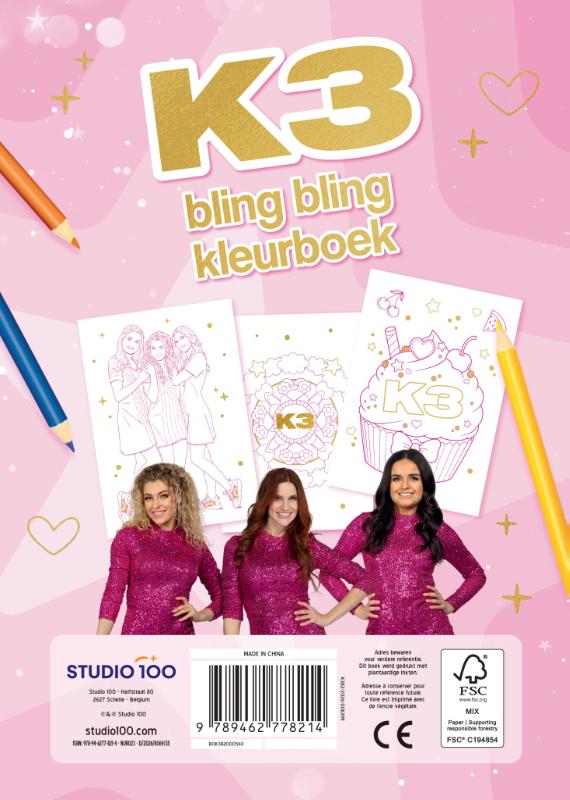 Achterkant van K3: Kleurboek - Bling bling kleurboek (FSC MIX 70%)