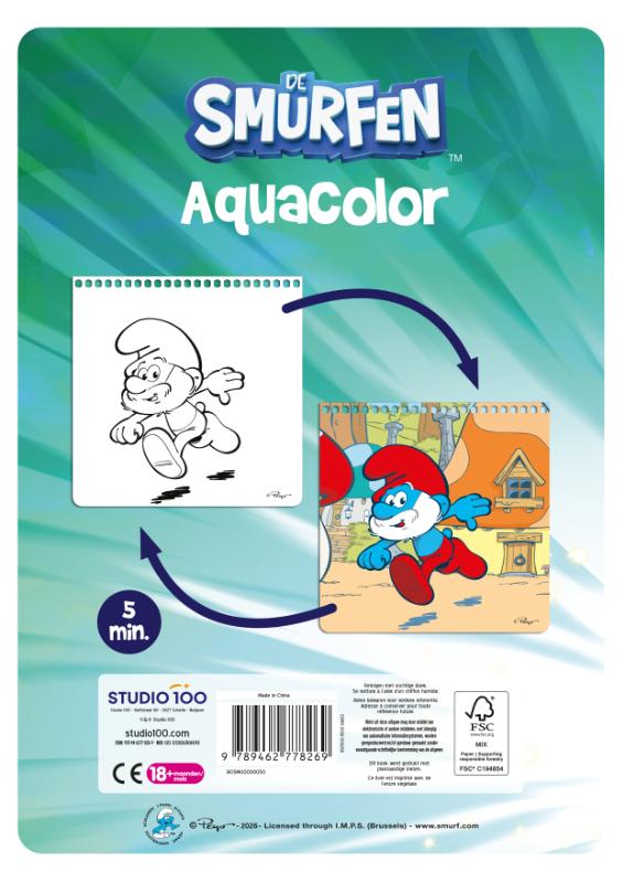 Achterkant van De Smurfen: kleuren met water - Aqua color