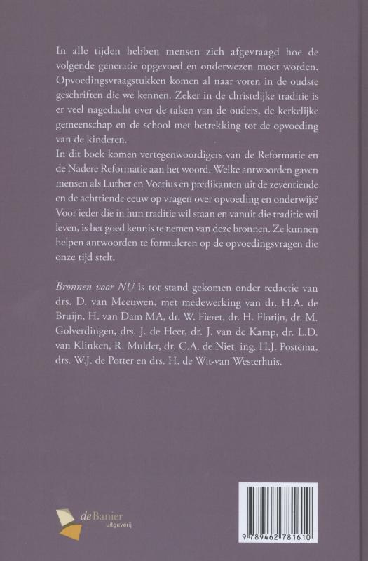Achterkant van Bronnen voor nu