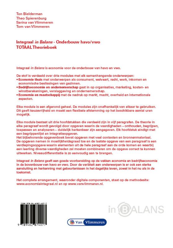 Achterkant van Integraal in Balans - Totaal theorie